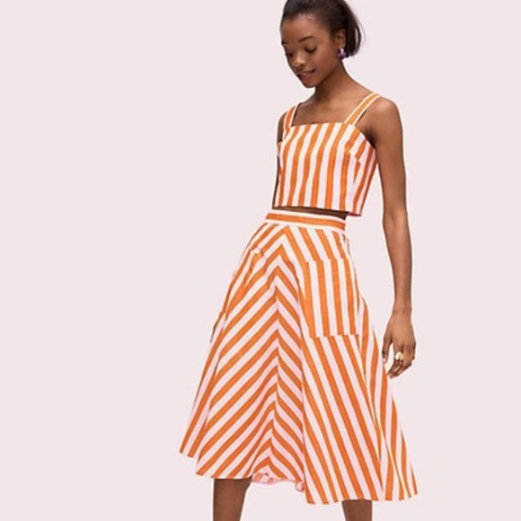 NWOT Kate Spade Deck Stripe mirage pink and traffic orange crop top - Picture 3 of 10